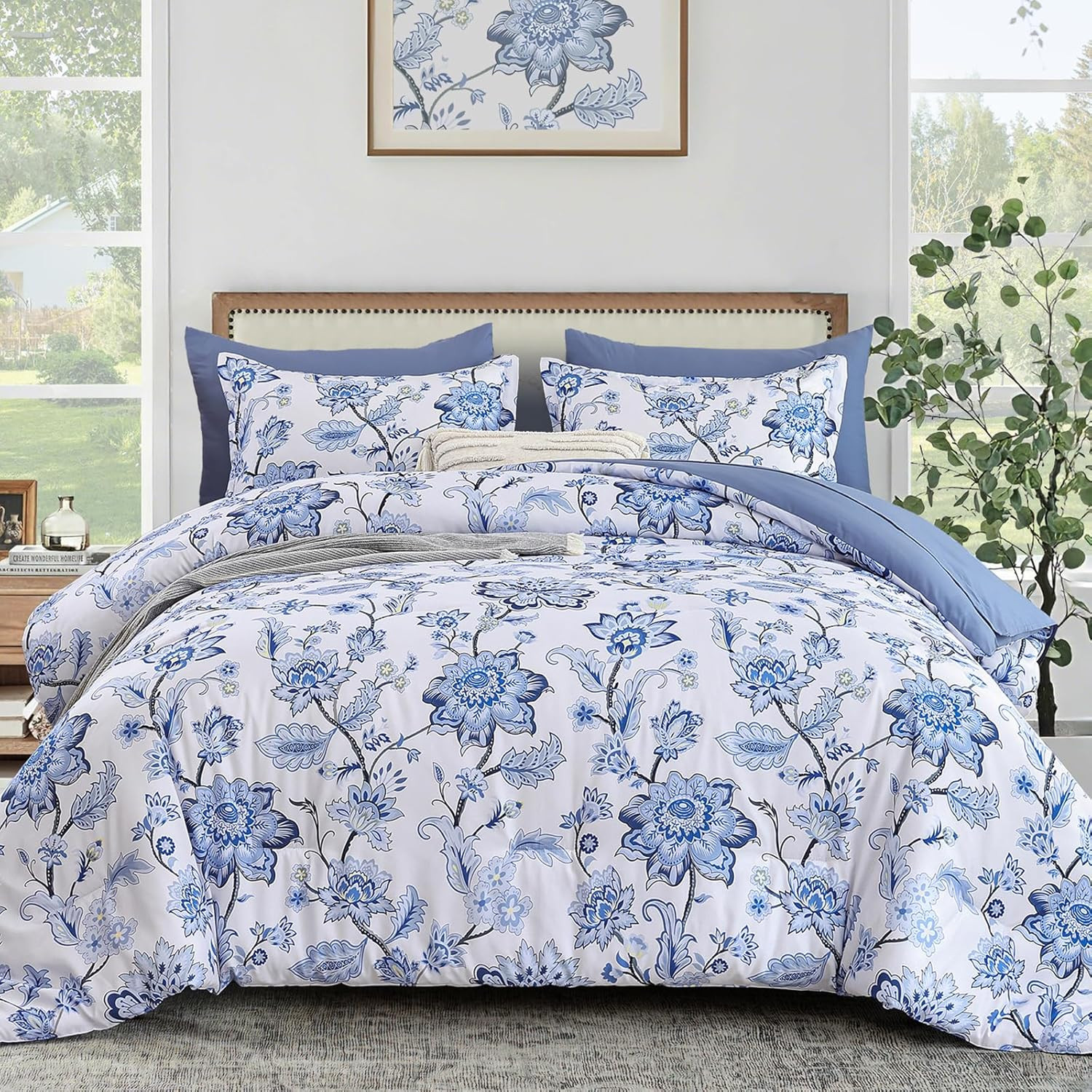 Blue Paisley Floral Queen Comforter Set 7-Piece Bed in a Bag gallery