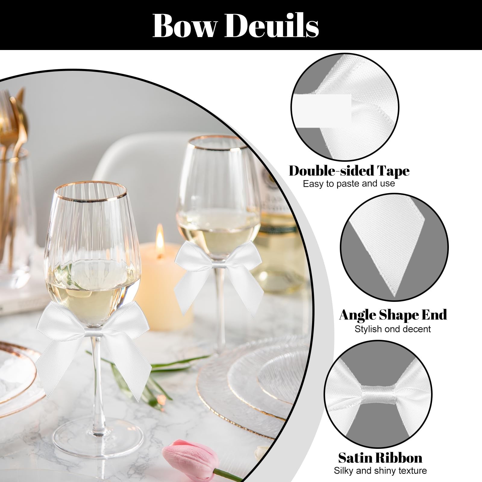50 PCS White 2 Inch Self Adhesive Satin Ribbon Bows Premade Gift Wrap Tape gallery
