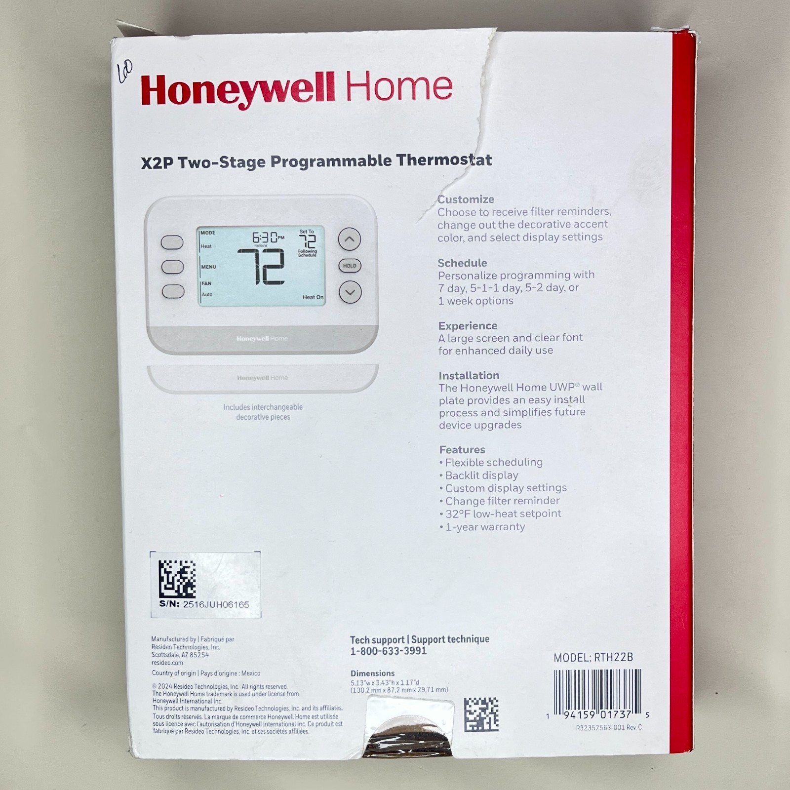 Honeywell Programmable Thermostat, Conventional/Heat Pump Compatibility RTH22B gallery