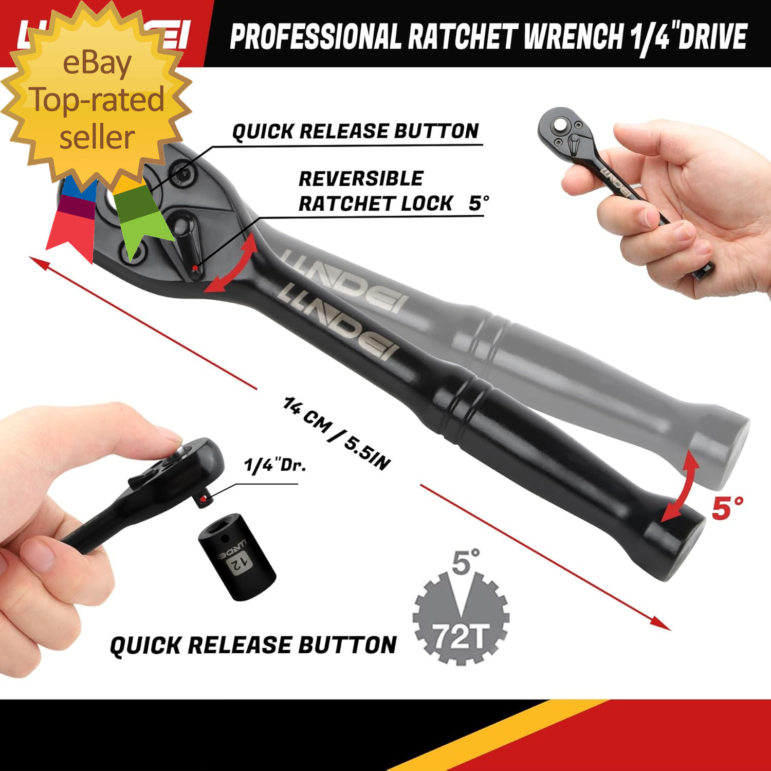 48 Piece 1/4 Inch Mini Socket Ratchet Wrench Set Metric Shallow Socket 4-14Mm gallery