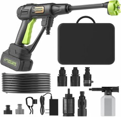 Cordless Pressure Washer Battery Powered; 990 Psi with 6-in-1 Nozzle, 23FT Hose.