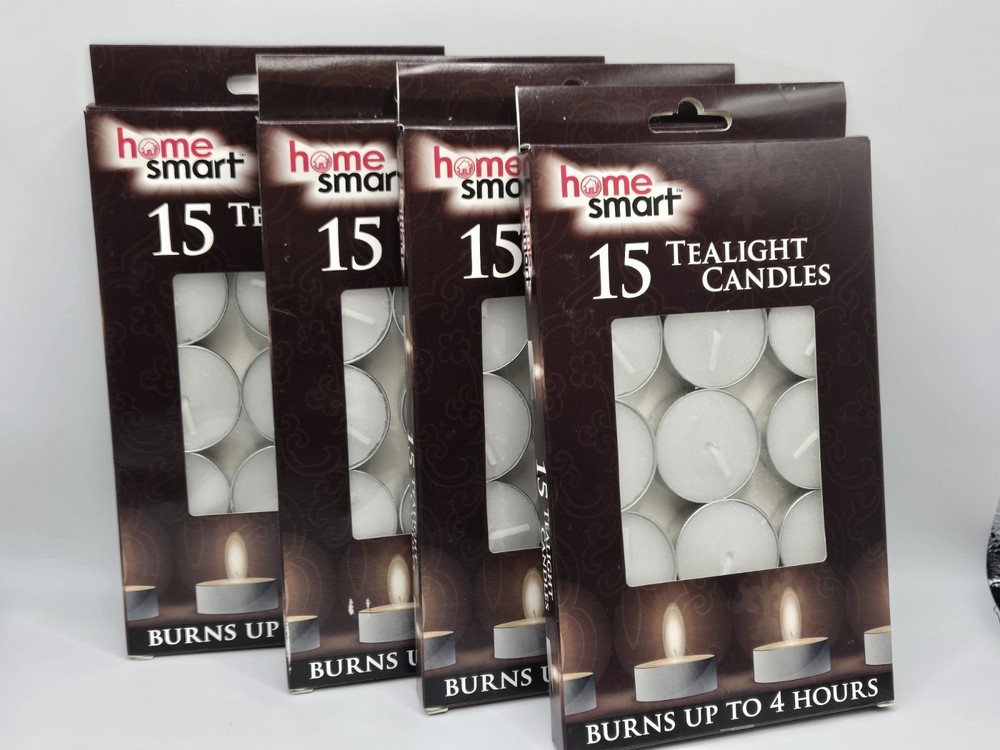 60 Count Tealight Candles - Unsented - Burns Up To 4 Hours-4/15 packs-Home Smart