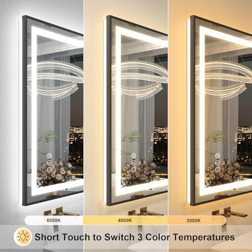 40x30 Framed LED Mirror for Bathroom, Black Lighted 40"L x 30"W Matte Black gallery