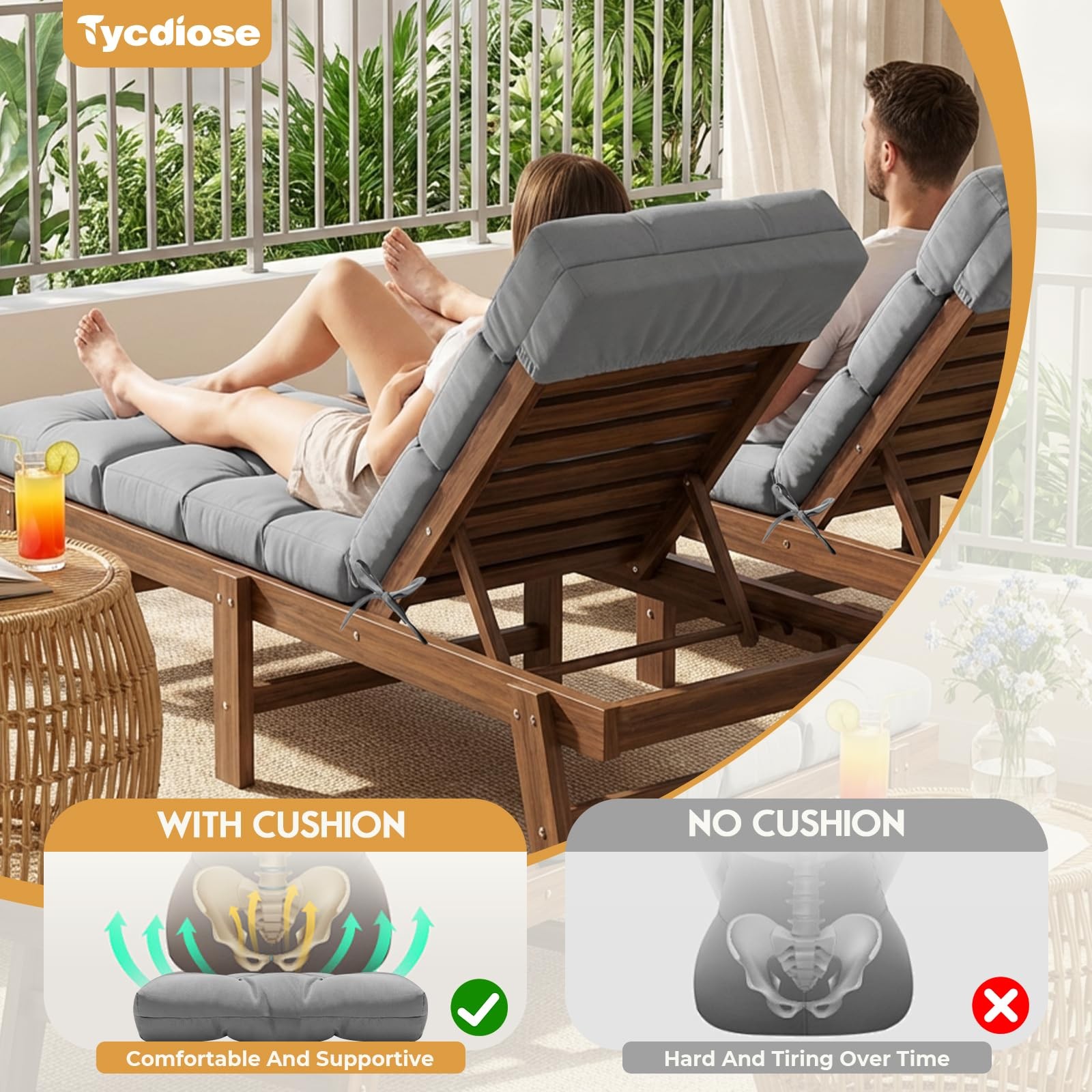 All Weather Chaise Lounge Cushions Outdoor 74.4 x 22 x 4 Inches Lounge Chair ... gallery