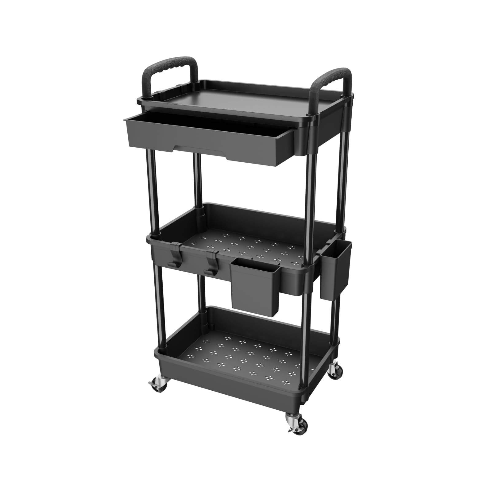 3 Tier Rolling Utility Cart with Drawer Multifunctional Storage Organizer Black gallery