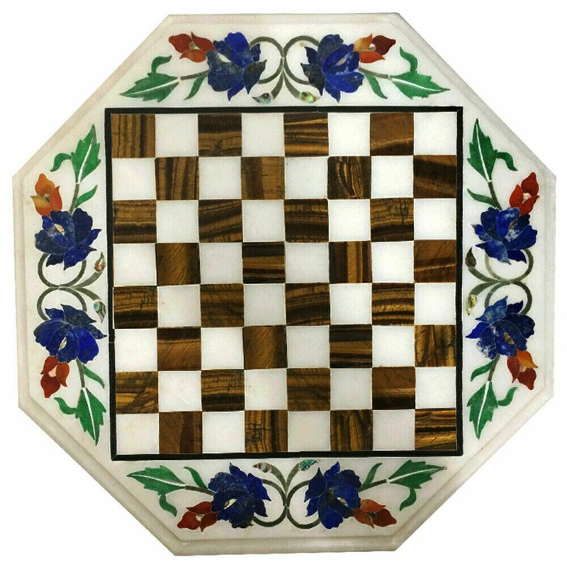 2' marble chess table top center malachite inlay work handmade V136 gallery