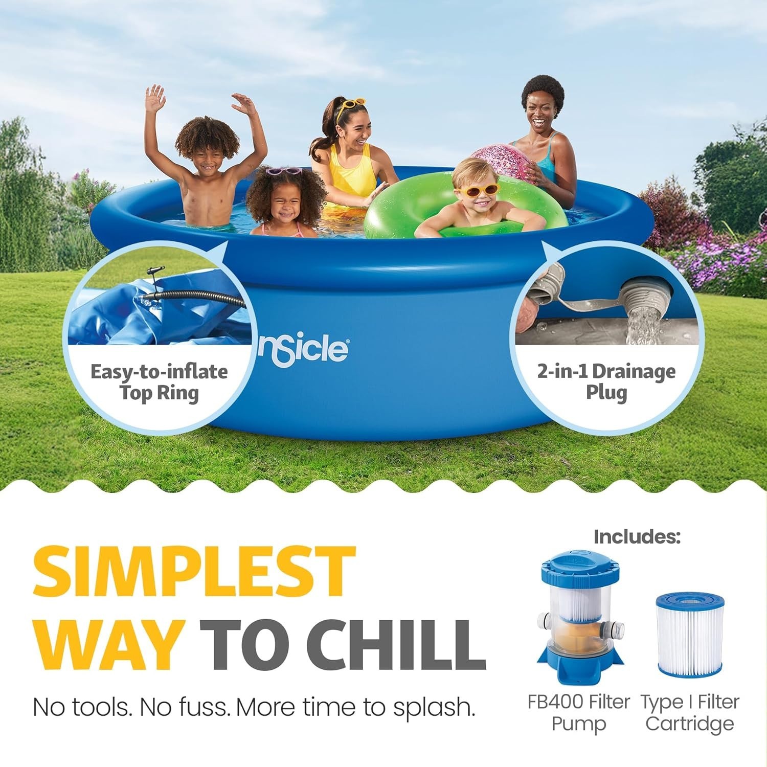 Above Ground Pool, 10'x30" Round Quickset w/ 400 GPH Pump, Type I Cart & Patch gallery