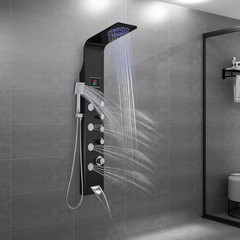 Shower Panel Tower System LED Rainfall Waterfall Shower Head w/ Body Massage Jet