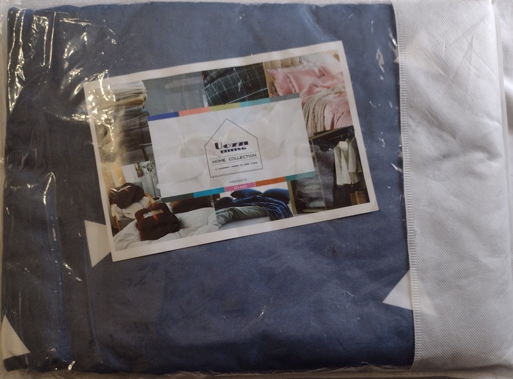 Uozzi Bedding Queen Thin Duvet Cover 3 Piece Set Blue Gray With White Triangles
