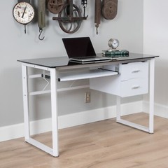 47″ Black Computer Desk PC Laptop Table Home Office Desk with Tempered Glass Top