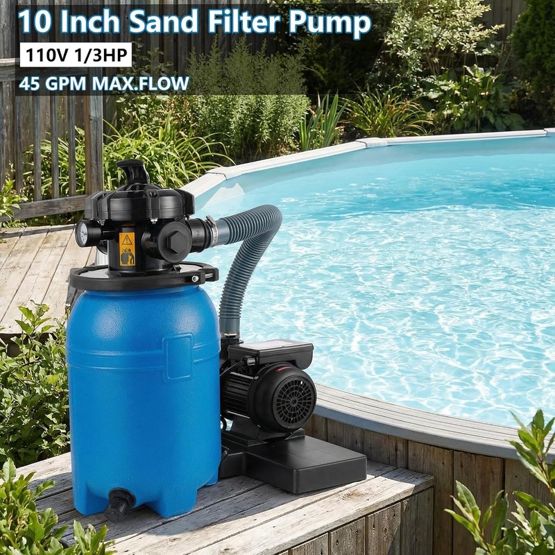 10" Above Ground Pool Sand Filter System with 1/3 HP High-Flow Pool Pump 2640GPH gallery