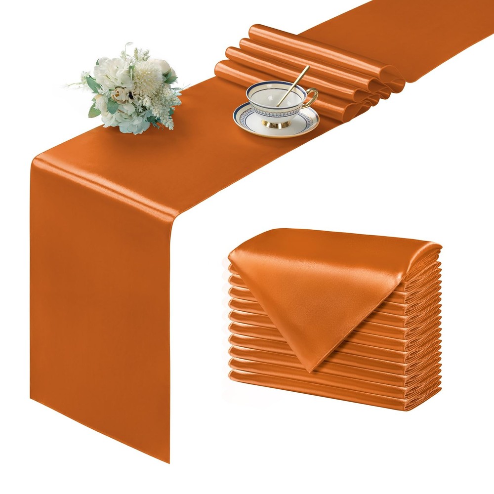 12 Pcs Burnt Orange Satin Table Runner 12x108 Inch Long Wedding Party Decor