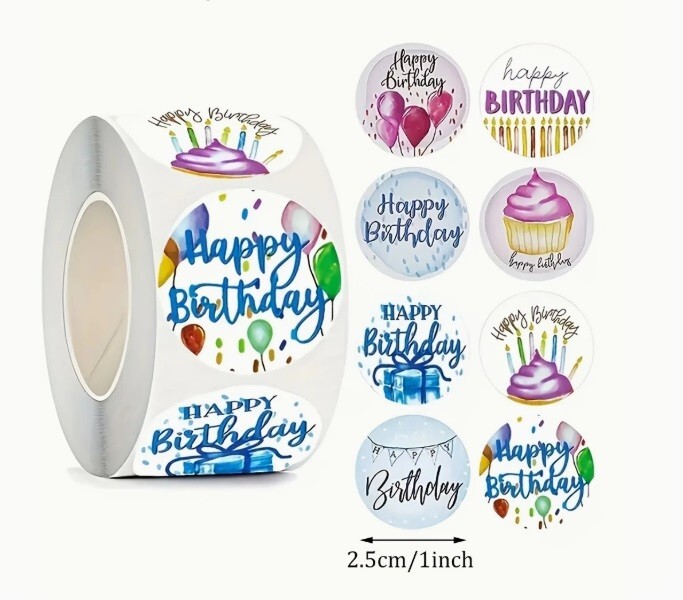Happy Birthday Stickers Party Labels Cupcake Party Label Cards & More 2.5cm gallery