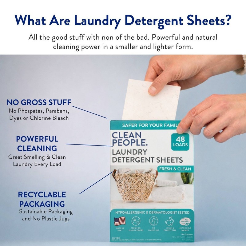 Clean People Laundry Detergent Sheets - Fresh & Clean - 48 Loads: Hypoallergenic gallery