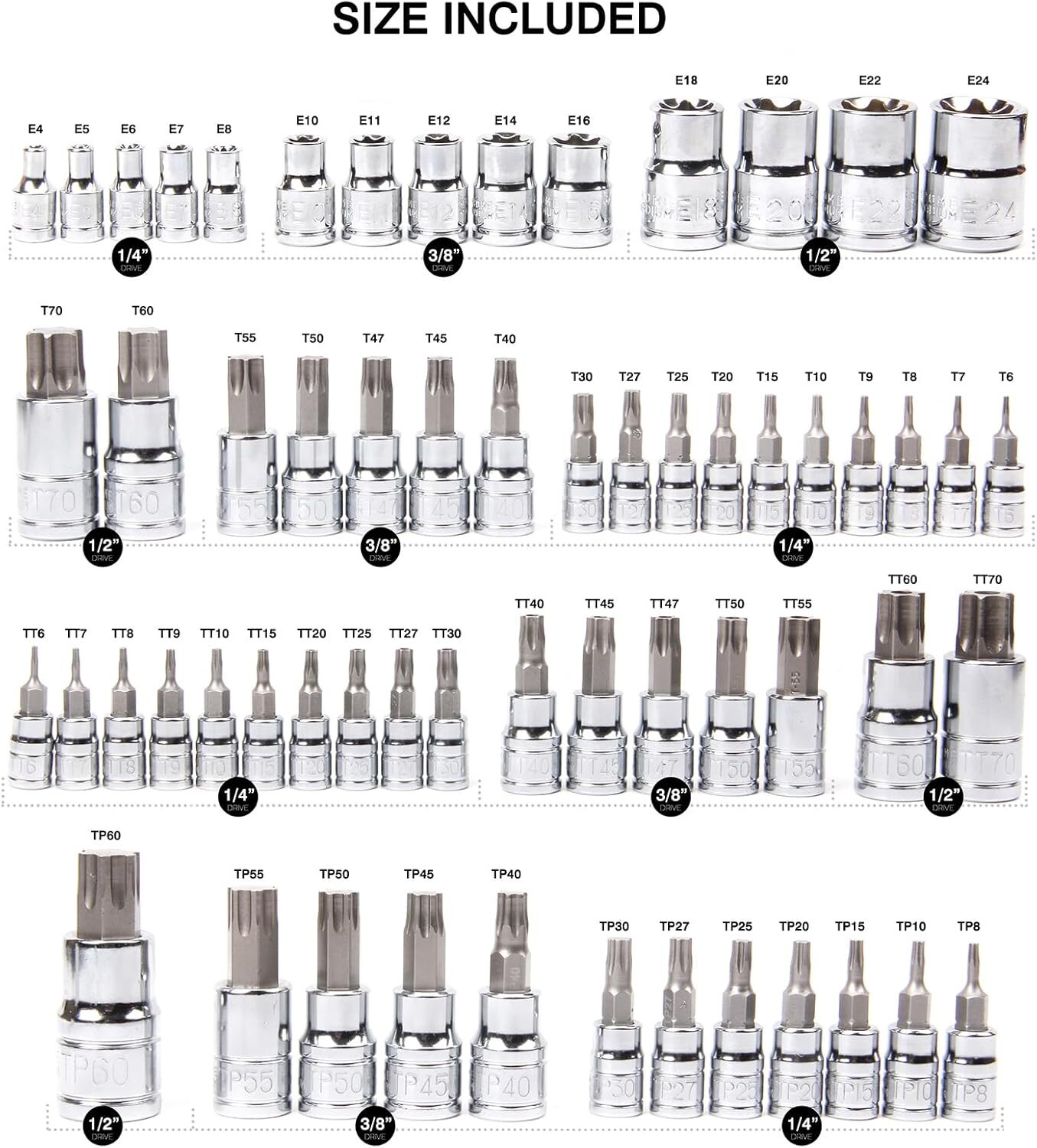 Master Torx Bit Socket and Female External Torx Socket Set, CR-V&S2 Steel 60PCS gallery