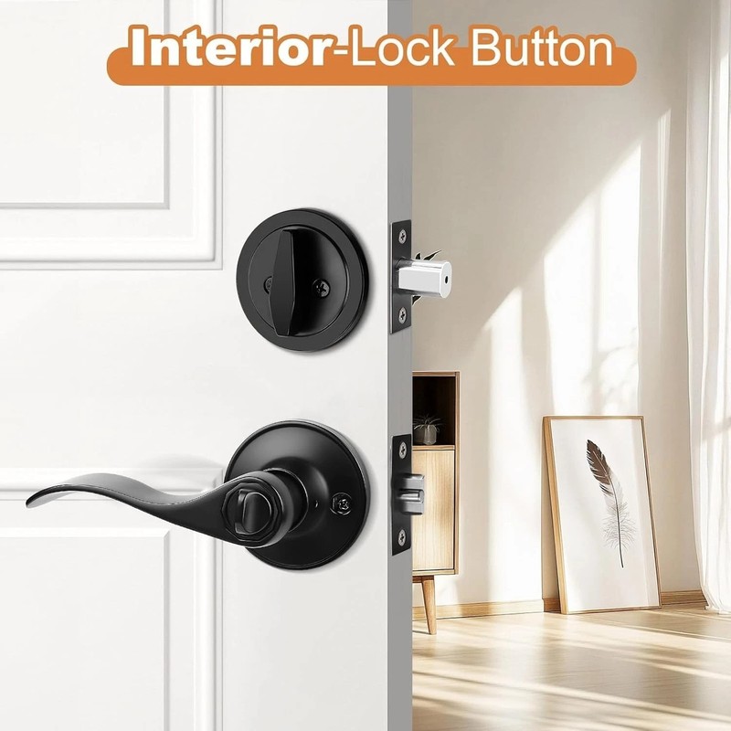 Universal Reversible Entry Lever Lockset with Single Cylinder Deadbolt, 1 Pack gallery