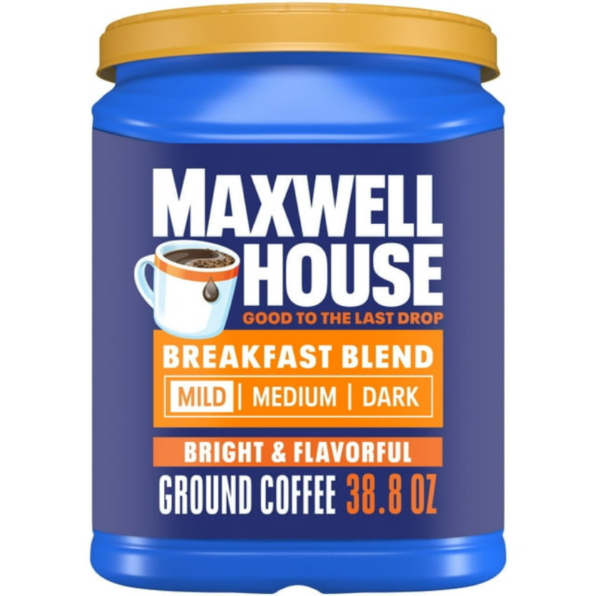 Maxwell House Breakfast Blend Ground Coffee, Mild Roast, 38.8 oz Canister –4Pack gallery