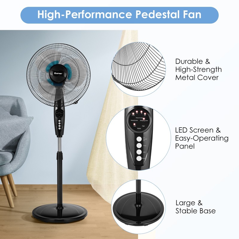 Costway 16" Adjustable Oscillating Pedestal Fan Dual Blades w/ Remote Control gallery