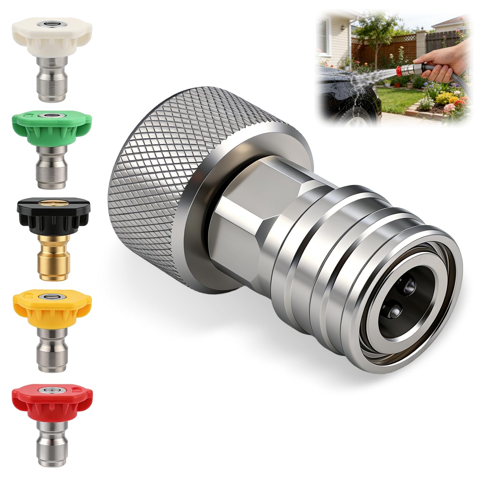 Garden Hose to Pressure Washer Adapter with 5 Pcs Spray Nozzle Tips for Car gallery
