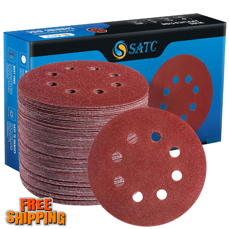 72PCS 5in Hook Loop sanding discs 8 hole orbital sander sandpaper 7 Grits gallery