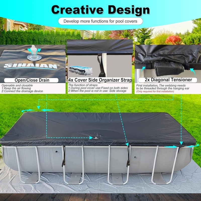 12x24Ft Rectangular Pool Cover with Side Storage for Oval and Rectangular Above gallery