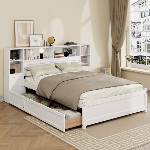 Twin Full Size Platform Bed with Storage Bookcase Headboard All-in-One Wall Beds gallery
