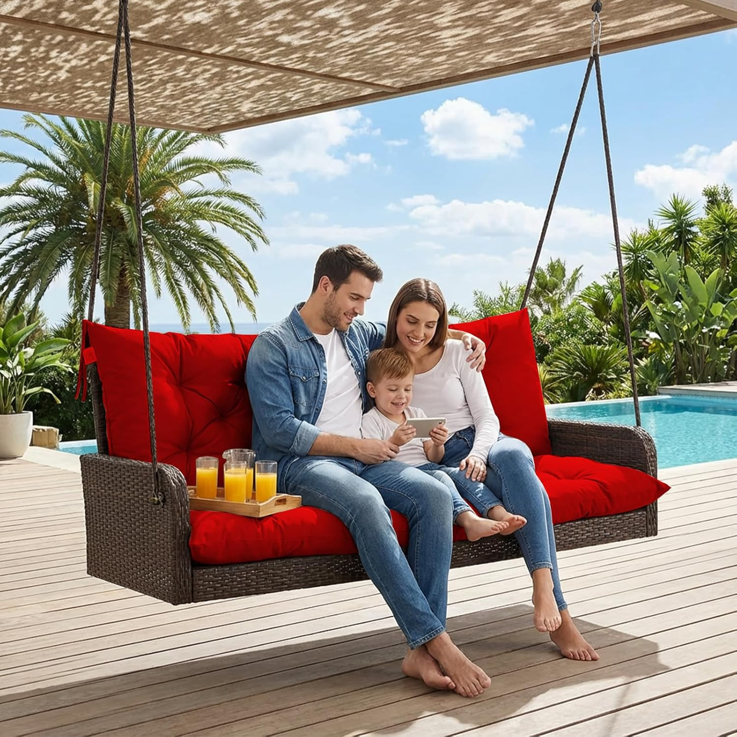 Thick 4" Waterproof Porch Swing Cushion Replacement for 2-3 Seats, Red 40x60 In gallery