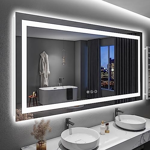 60x36 Inch LED Bathroom Mirror with Lights Front 60"L x 36"W Backlit+front Lit gallery