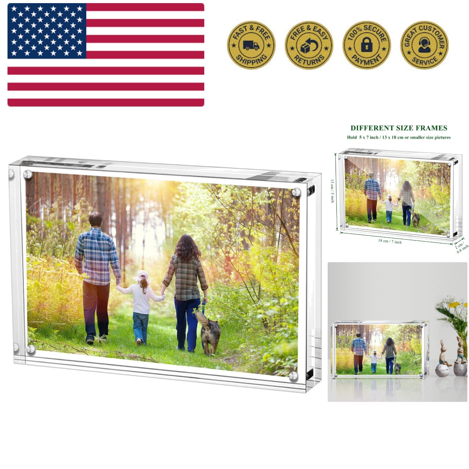 5x7 Inches Acrylic Picture Frame, Double Sided Clear Frameless Photo Frames w... gallery