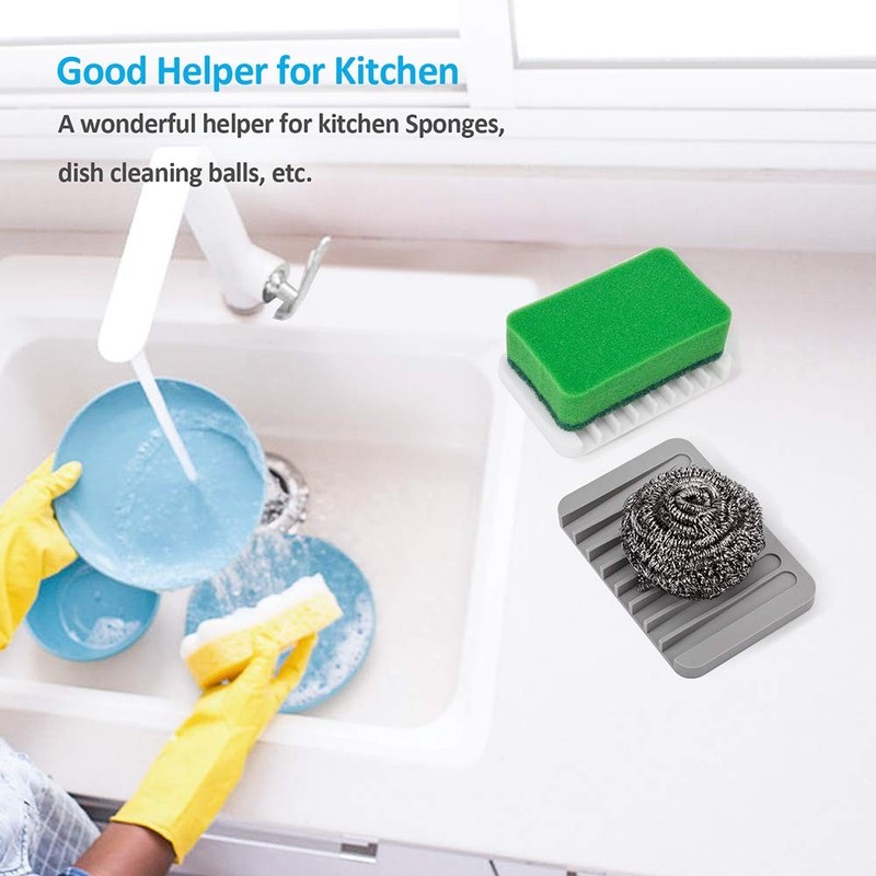 4PCS Self-Draining Silicone Bar Soap Dish and Holders for Medium, White, Gray gallery