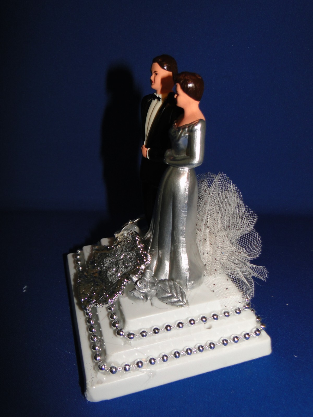 New 25th Wedding Anniversary caketopper with Bride & Groom in Silver #23 gallery