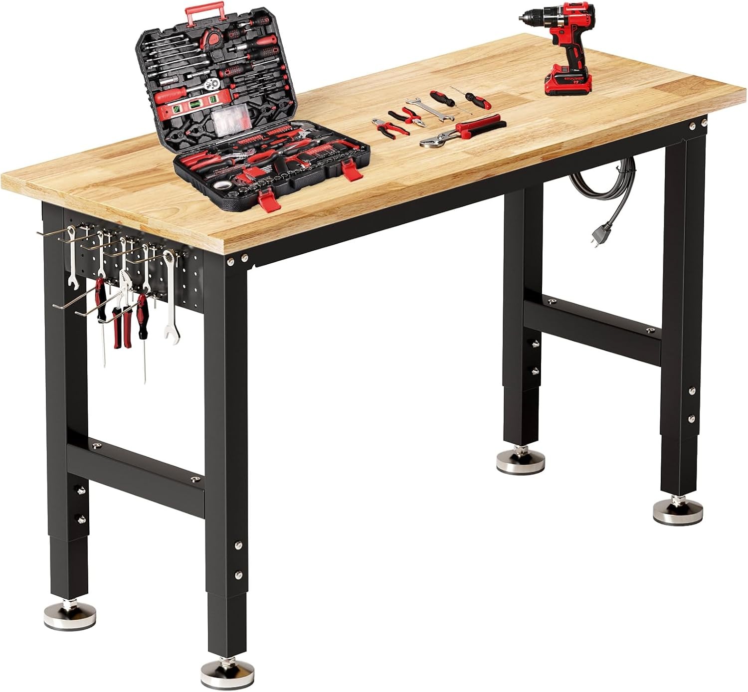 48" Adjustable Work Bench with Power Outlet,Rubber Wood Top Work Table,2000 LBS gallery