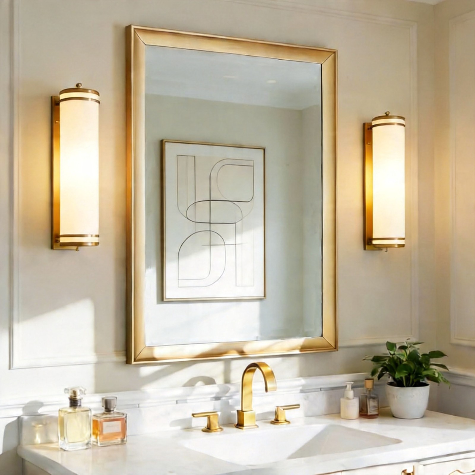 22x30 Gold Bathroom Mirror Inner Curved Wide Edge Aluminum Framed Vanity Wall US gallery