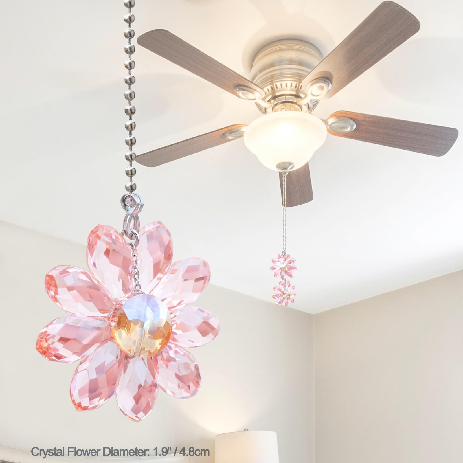 Ceiling Fan Pull Chain 2 Pieces 1.8 Crystal Glass Flower Pendants with 24 Cei gallery