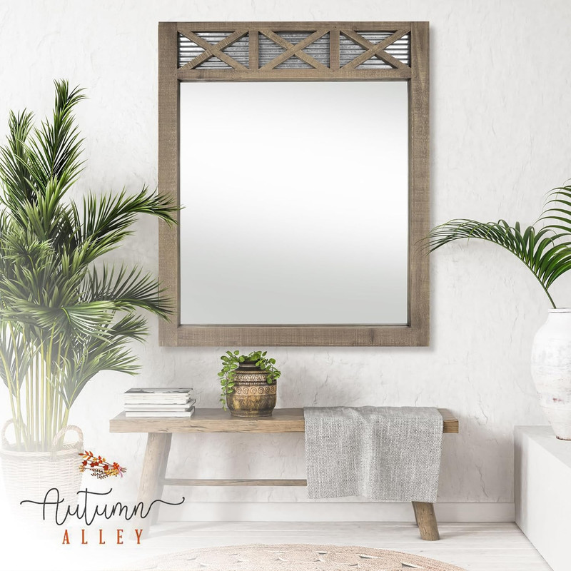 Rustic Farmhouse Bathroom Mirror - Large 28" x 34" Wall Decor in Brown gallery