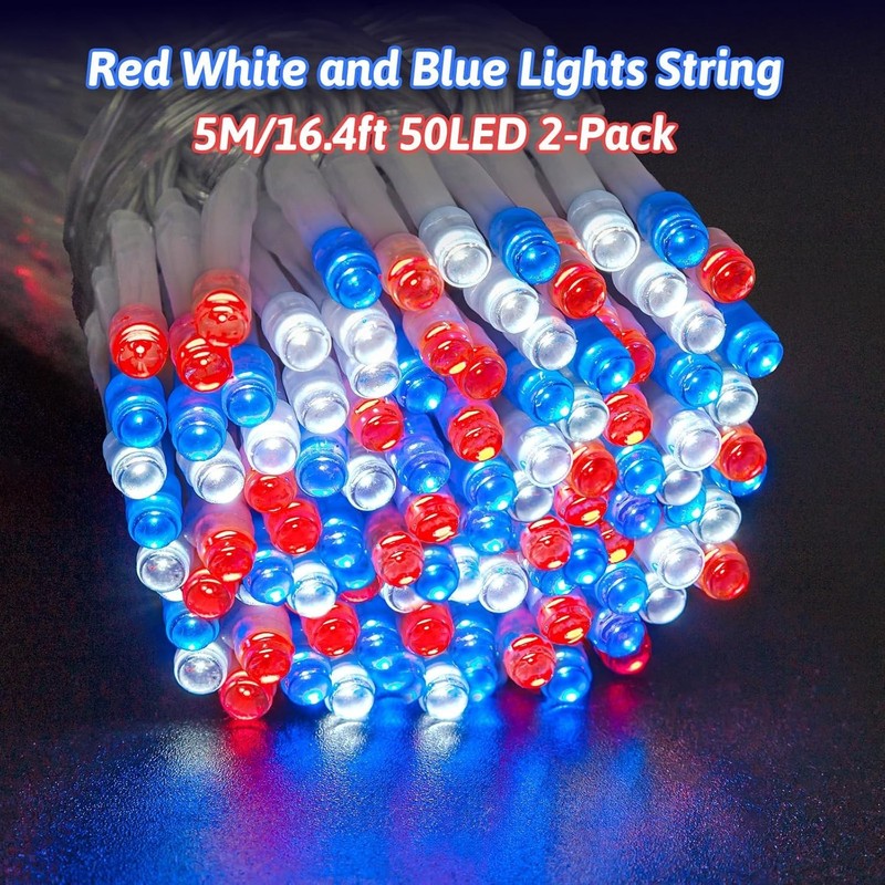 Red White and Blue Lights String for 4th of July Decorations Outdoor Total 100 L gallery