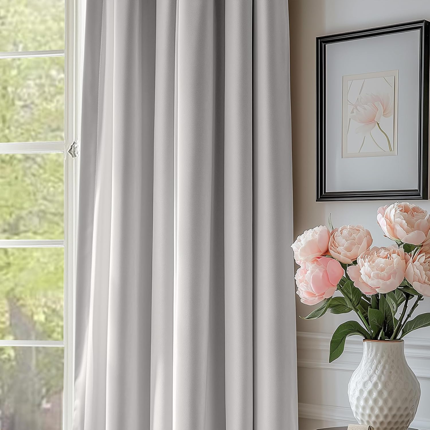 Light Gray Velvet Curtains Thermal Insulated Curtains 96 Inch Lenth Room Darkeni gallery