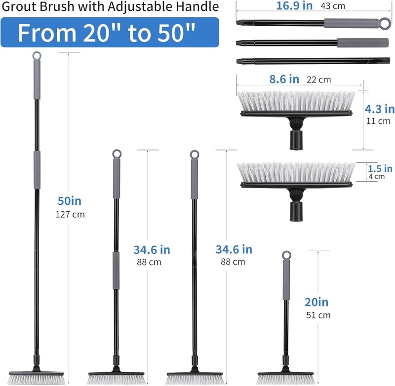 1 or 2 Pack Grout Brush with Long Handle 50 Inches, Swivel Floor Scrub Broom gallery