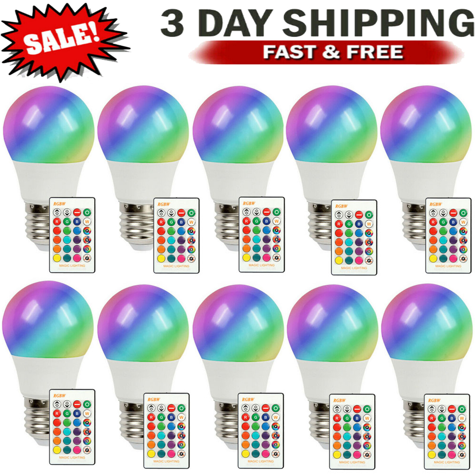 10 PACK 16 Colorful RGBW LED Light Bulb Bright Party Disco Club Lamp w/ Remote gallery