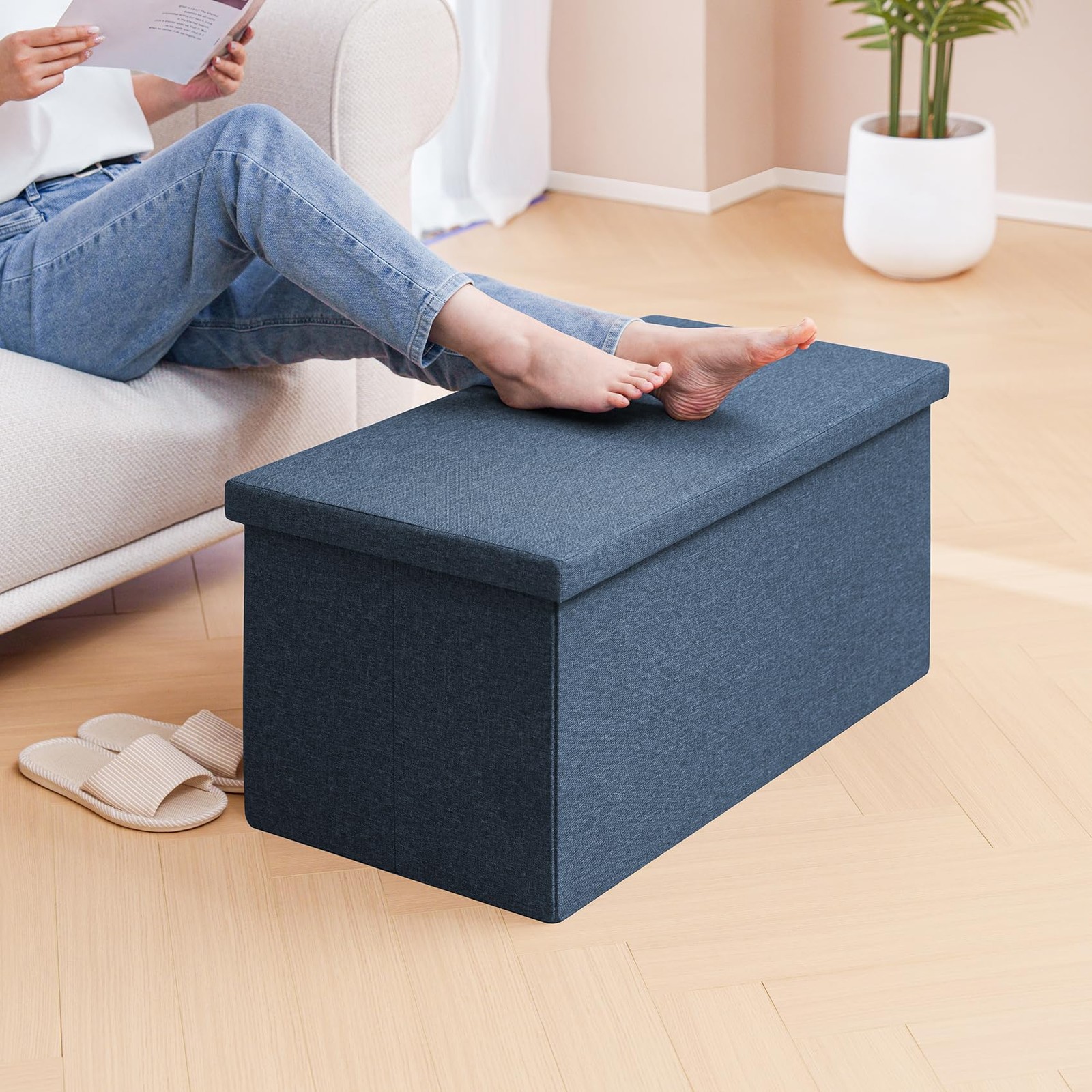 PINPLUS Folding Storage Ottoman Bench,Storage Ottoman with Lid Tray, 30'',550 lb gallery