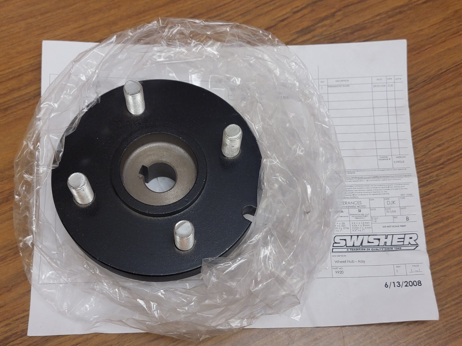Swisher 9920 - Wheel Hub Assembly - 1" Axle - 3 Inch Bolt Pattern - Black - OEM gallery
