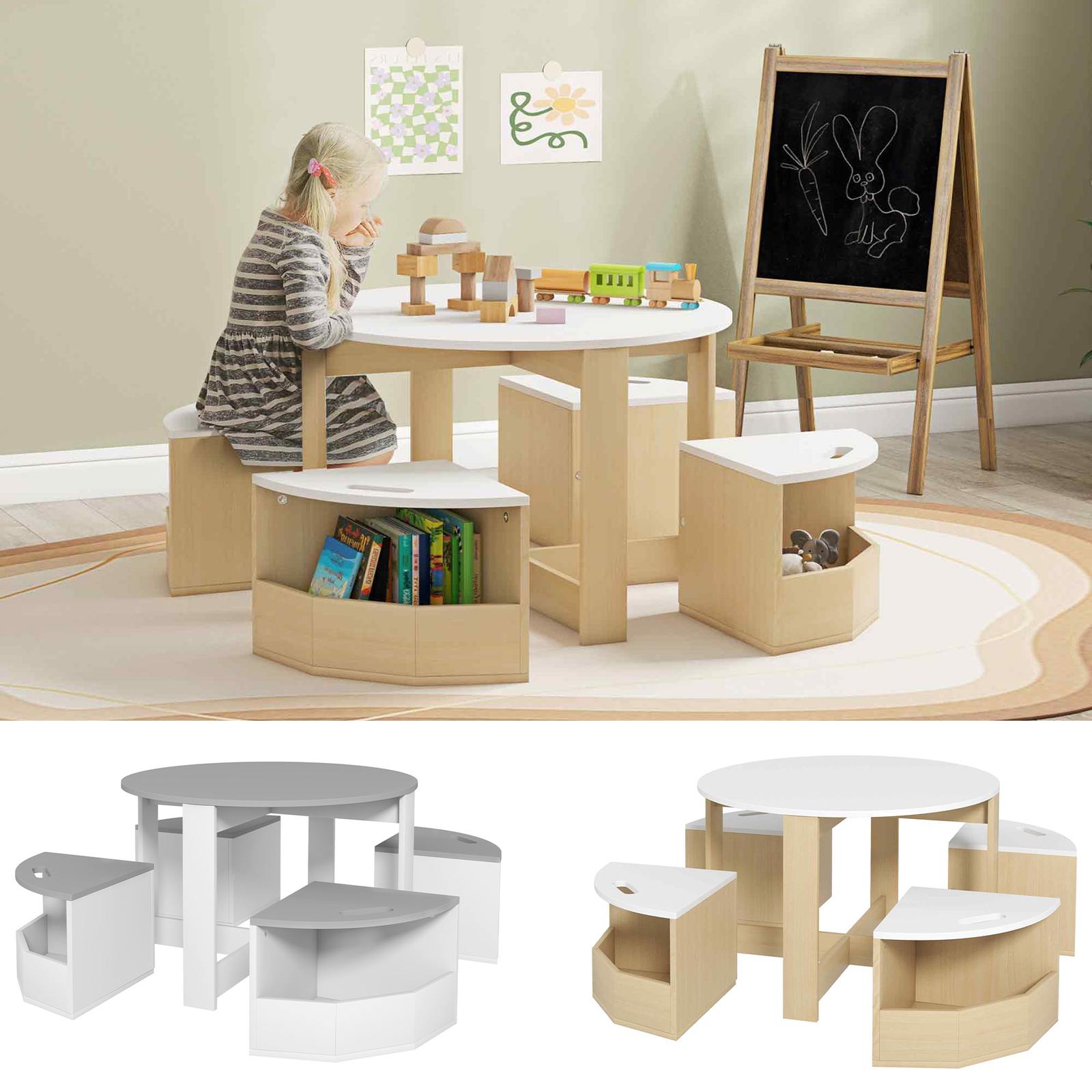 5 Piece Kids Table and Chairs Set with Storage for Activity gallery