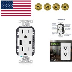 Type A & Type-C USB In-Wall Charger with 15A Tamper-Resistant Outlet, USB Cha…
