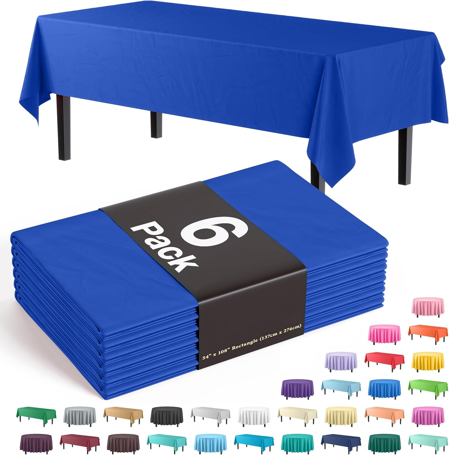 Party Solids 6-Pack Premium Plastic Tablecloth 54in. x 108in. Rectangle Plastic gallery