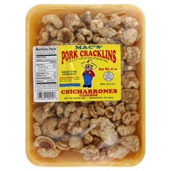 Mac’s pork cracklins/chicharrones caseros fried out pork fat with skin 8oz snack