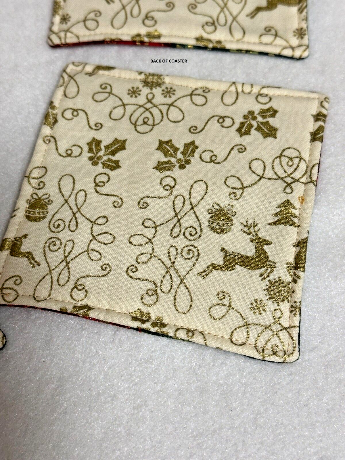 Handmade Christmas Holiday Reversible Quilted Coasters set of 4 gallery