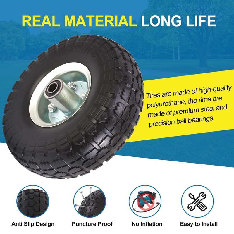 (2 Pack) 10 Inch Solid Polyurethane Tire 4.10/3.50-4 Tire, 10" Flat Free Whee... gallery