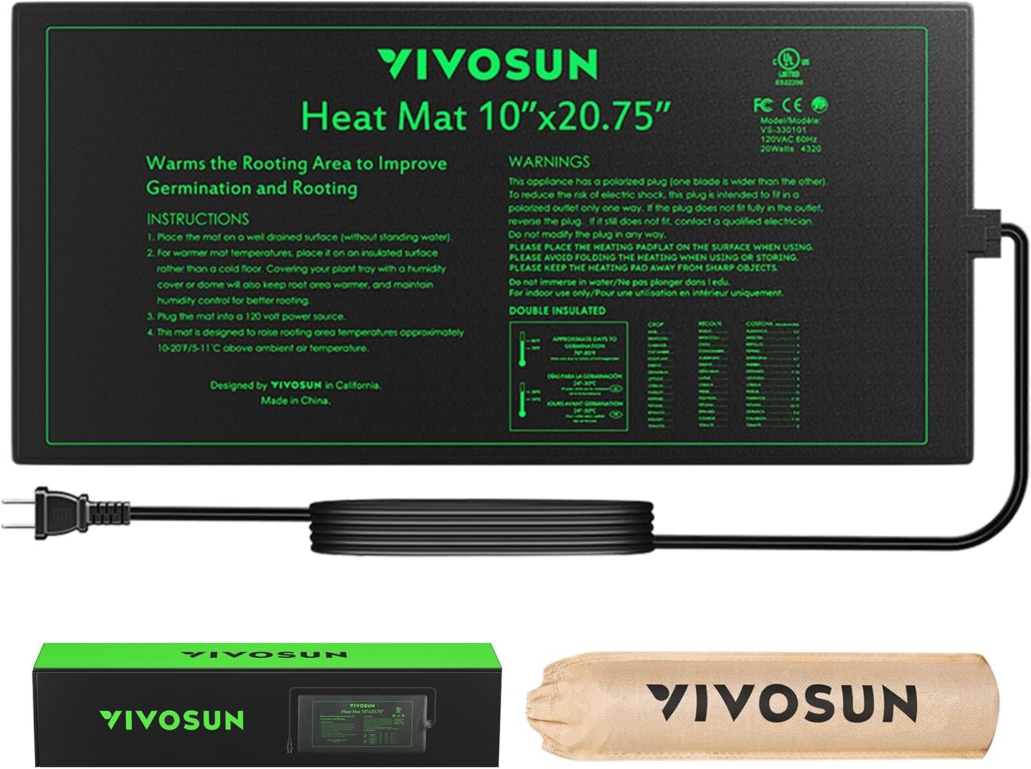 VIVOSUN Durable Waterproof Seedling Heat Mat 10" x 20.75" UL & MET-Certified gallery