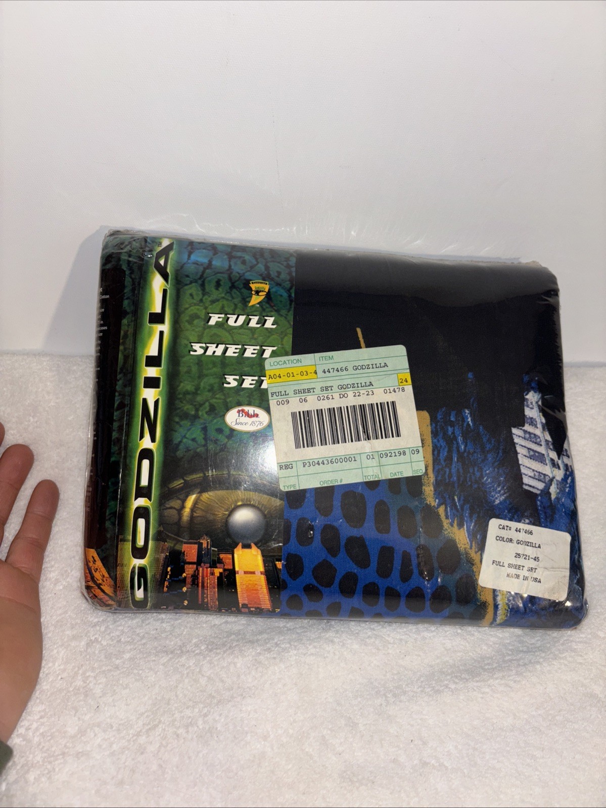 Rare!! Godzilla Movie Bedsheet Full Sheet Set Vintage 90's Bibb Co. gallery