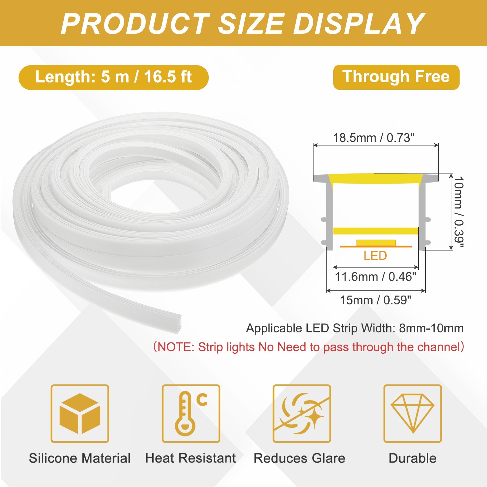 32.8ft/10m LED Diffuser Channel, 15x10mm Silicone LED Channel System gallery